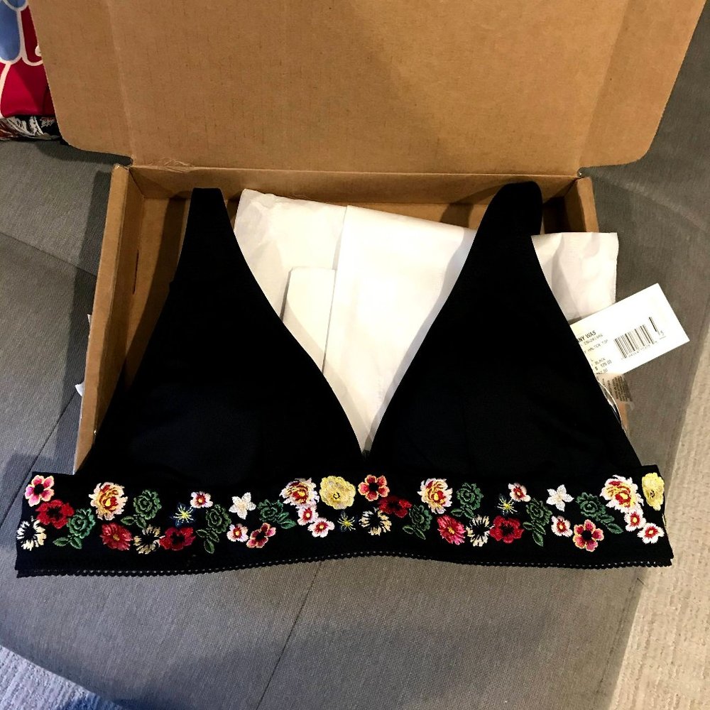Johnny Was Floral Embroidered Bikini Top